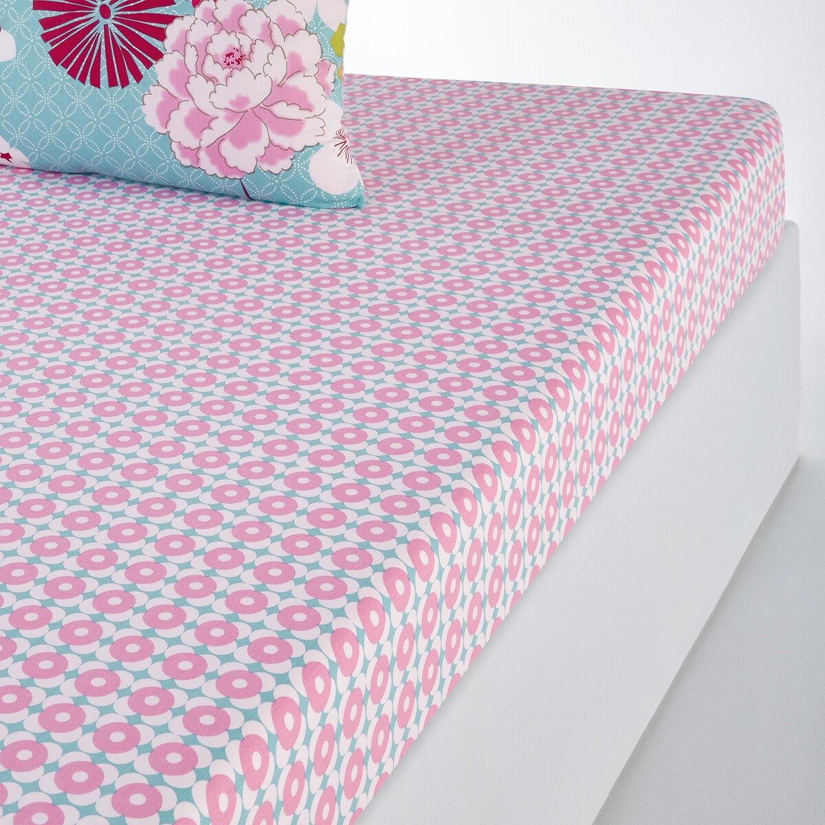 Drap-housse pur coton, Miss China - Bleu + rose - 90 x 190 cm - 5
