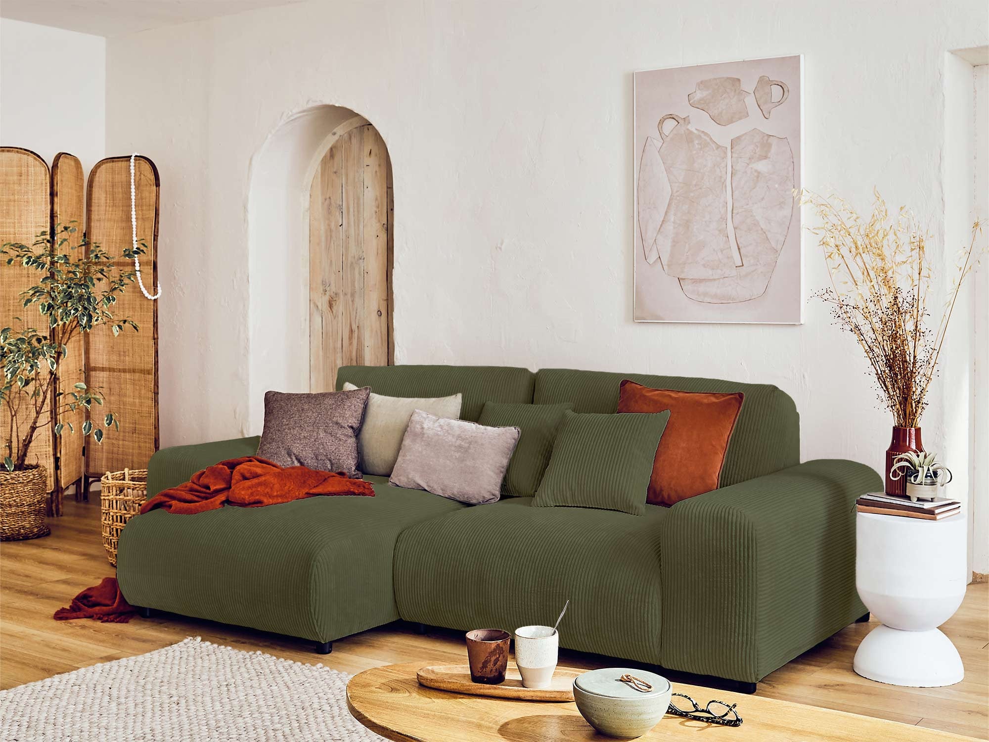 Canapé d'angle réversible 4 places en velours côtelé vert - GARANCE - Best Mobilier - 4