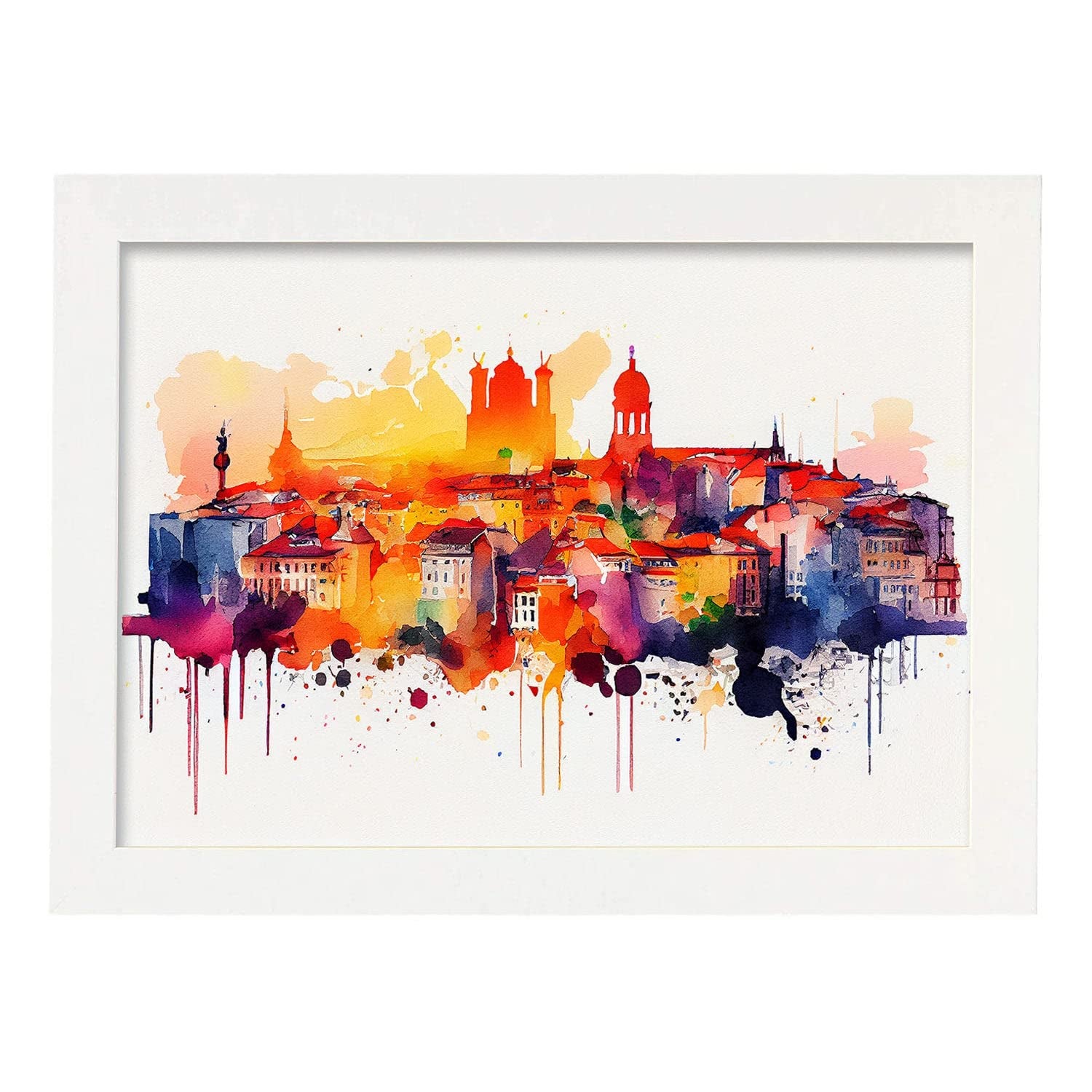 Nacnic poster de lisboa en estilo acuarela ilustraciones a todo color de ciudades y monumentos del mundo y modelo 1 a3 con marco blancos