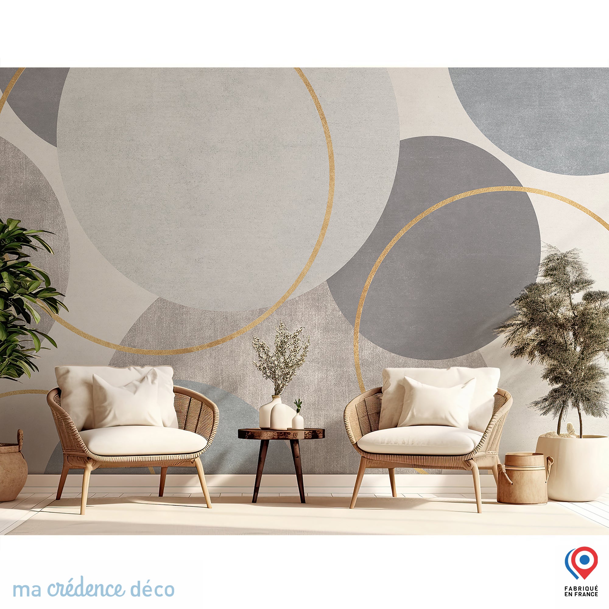 Papier peint Cercles assemble?s et dore?s - Intissé - L 200 cm x H 280 ...