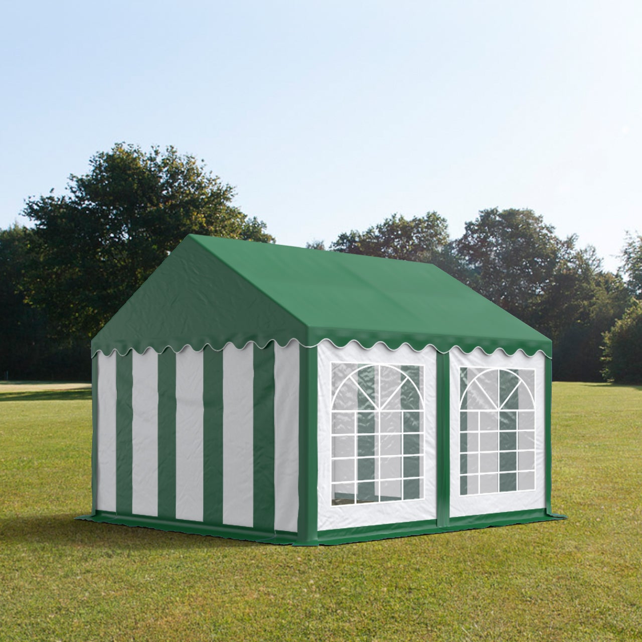 TOOLPORT namiot imprezowy / namiot festynowy 4×4 m, pawilon ogrodowy, plandeka PVC 700 N, zielono-biały, wodoodporny