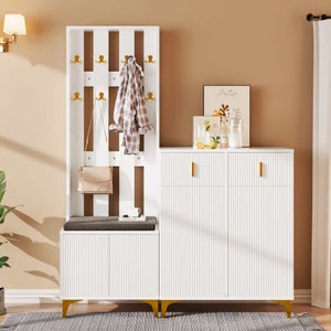 Panca Scarpiera Casa Legno Bambu Con Ripiano Porta Scarpe E Cuscino In Tessuto 87811493