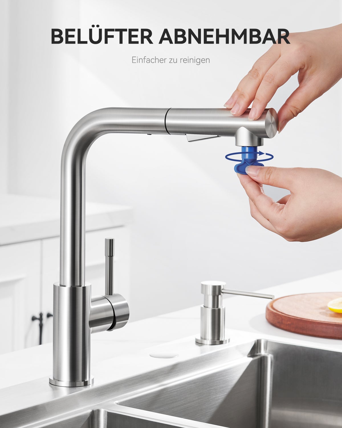 Grifo de cocina con pulverizador, grifo mezclador de cocina con 2 modos de pulverización, grifo de fregadero de agua fría/caliente - 4