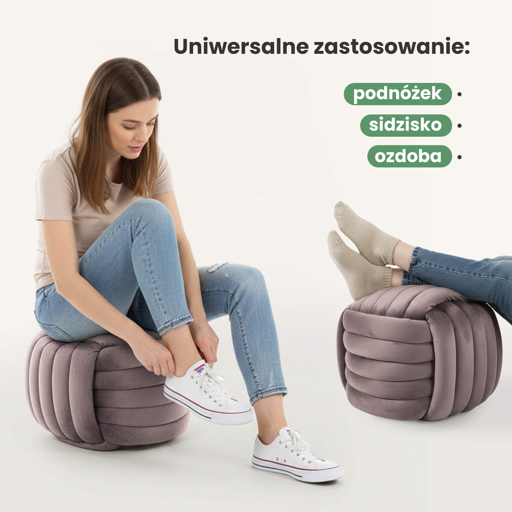 Pufa pleciona podnóżek welurowa 53 cm NILO Przygaszony Róż - 7