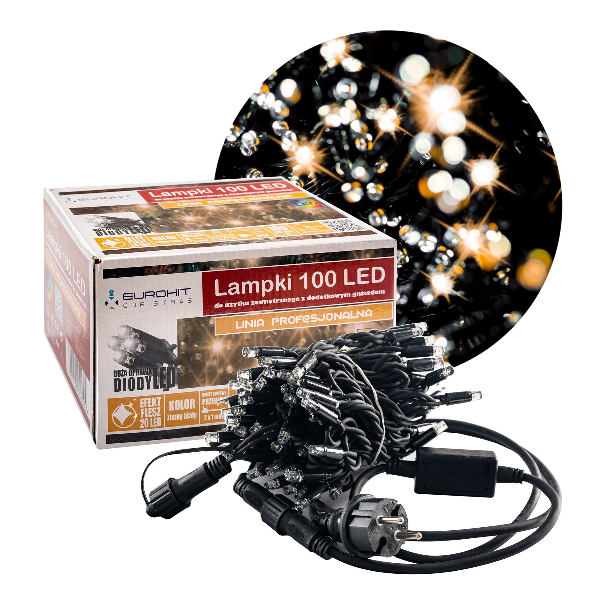 Lampki Choinkowe 100 LED Premium Białe Ciepłe FLESZ Corciano