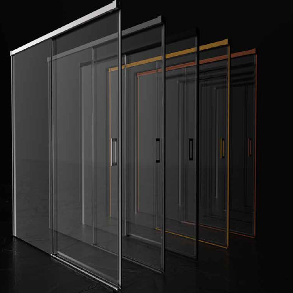 Mampara Douche Frontale 2 Fixes + 2 Portes Coulissantes | Verre Trempé 6 mm Anticalcaire | Profilé Or Rose brossé 180cm (adap. 176,1-181) - 7