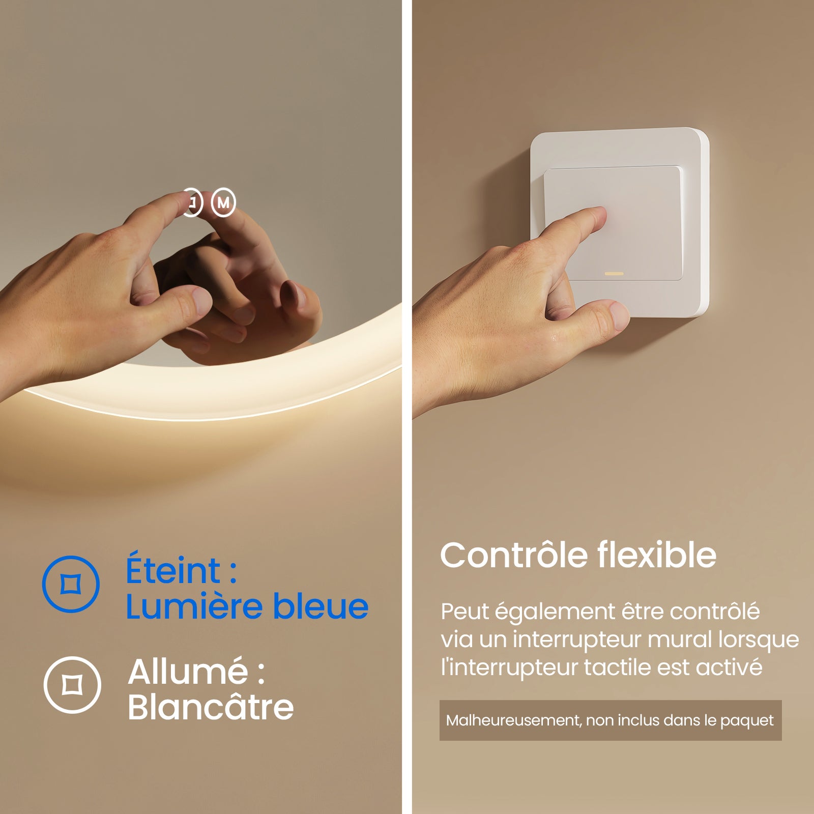 EMKE Miroir lumineux salle de bain rond diamètre 50cm, Miroir LED avec Interrupteur Tactile, Anti-buée, Miroir avec éclairage 3 couleurs - 2