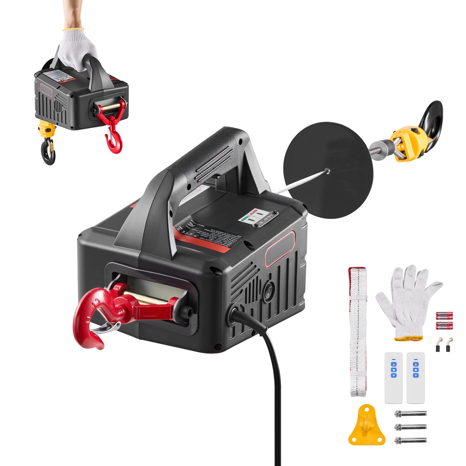 TEENO Palan Électrique 1200W 300/600KG - Treuil Électrique Surcharge Avec Suspension Simple Et Double, Rouge