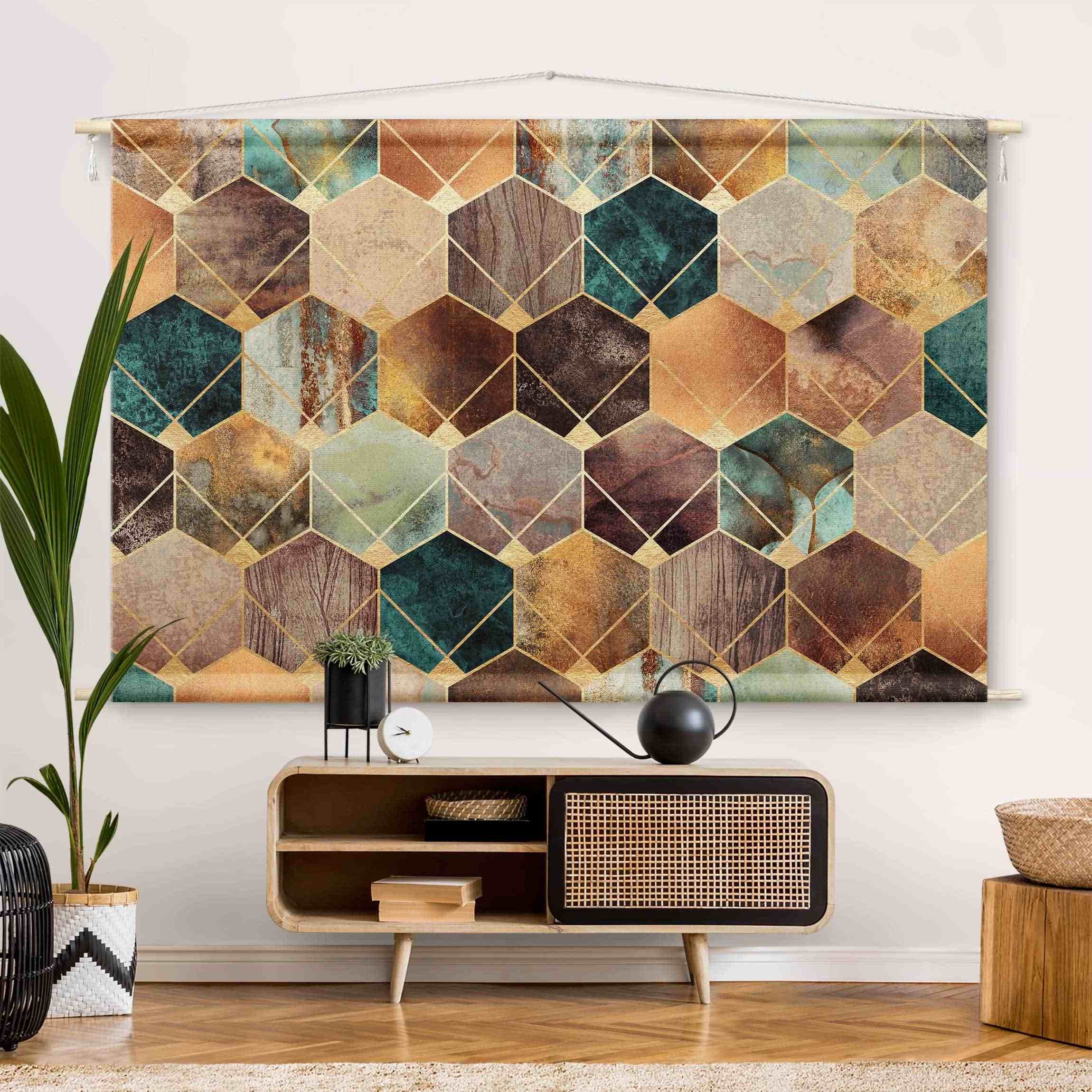 Tapiz - Turquoise Geometry Golden Art Deco 110 x 73 cm | Leroy Merlin