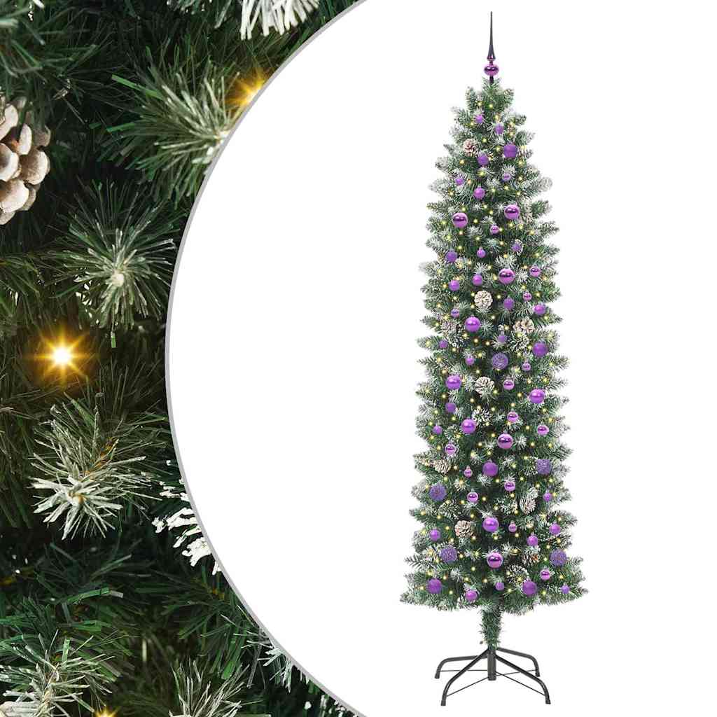 Sztuczne smukłe drzewo bożonarodzeniowe Zielono-biały 240 cm