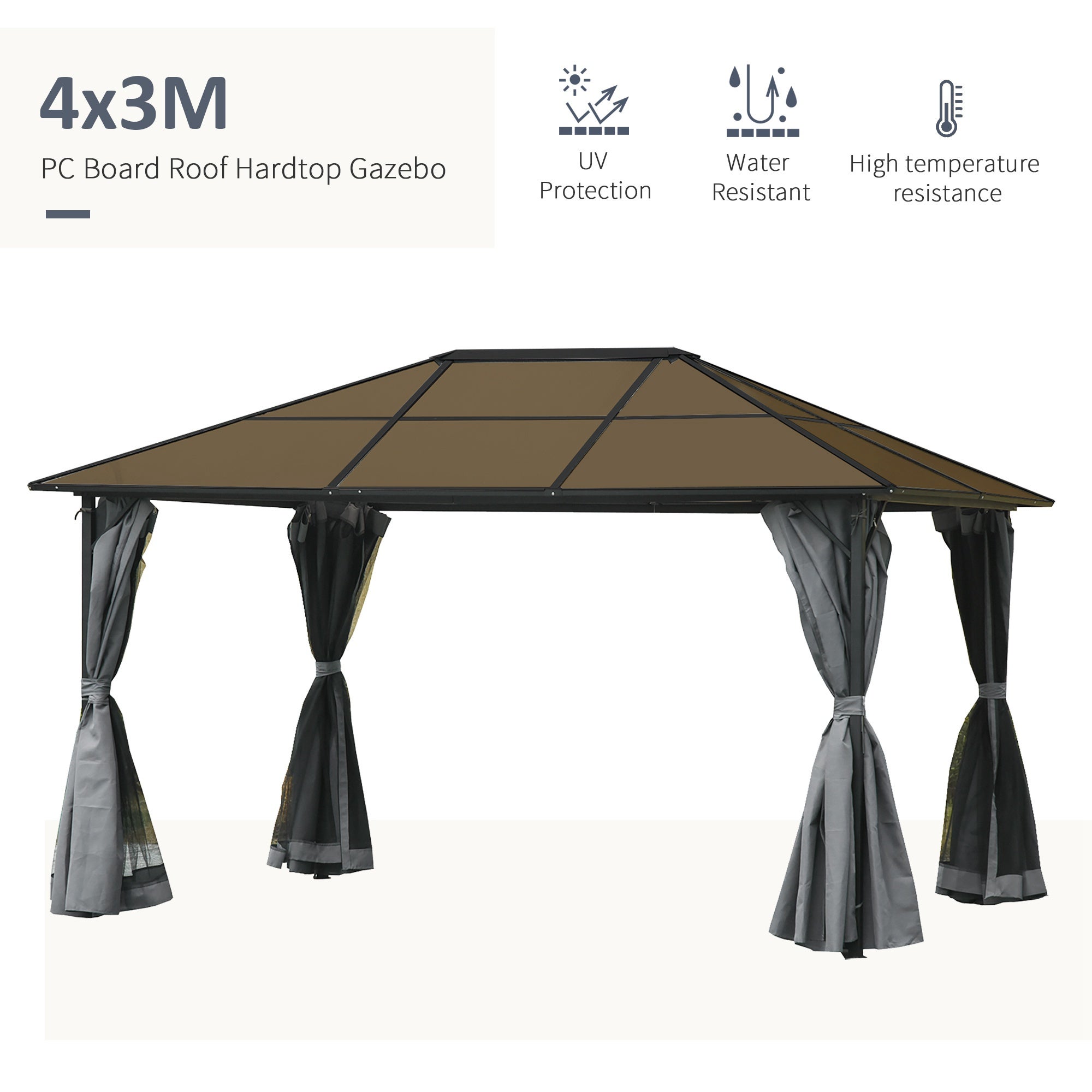 Pavillon de jardin dim. 4L x 3l x 2,65H m alu. métal polycarbonate - 5
