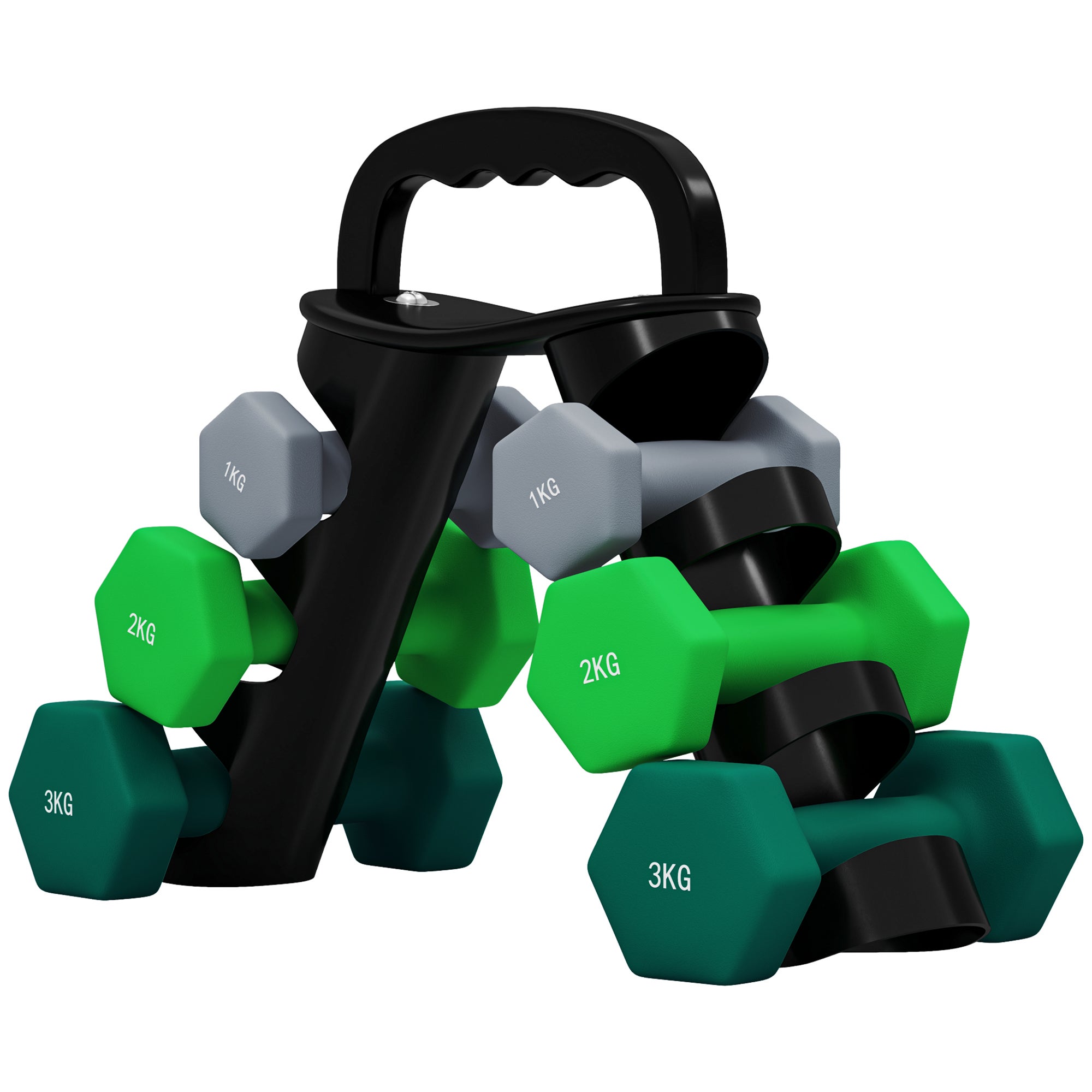 Conjunto halteres dobráveis suporte 2x1kg 2x2kg 2x3kg hexagonais metal punho casa multicolorido - 2