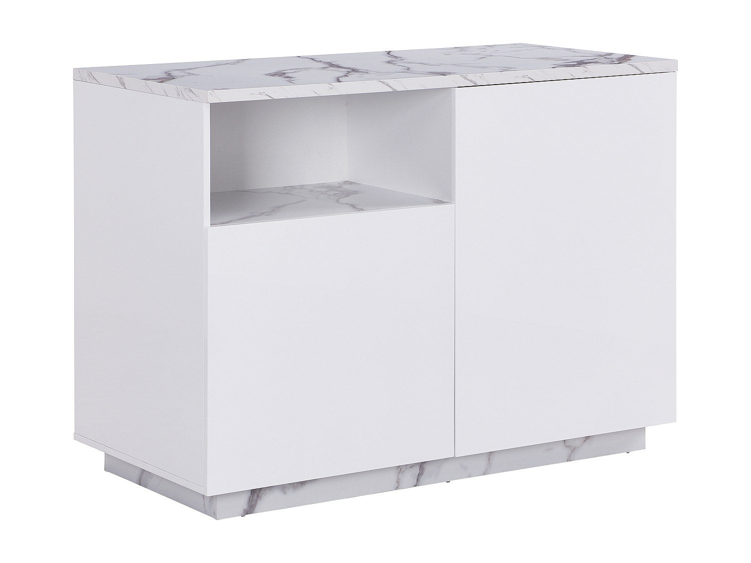 Ilot central de cuisine avec 2 portes et 1 niche en MDF - Effet marbre blanc - CORELINA - 2