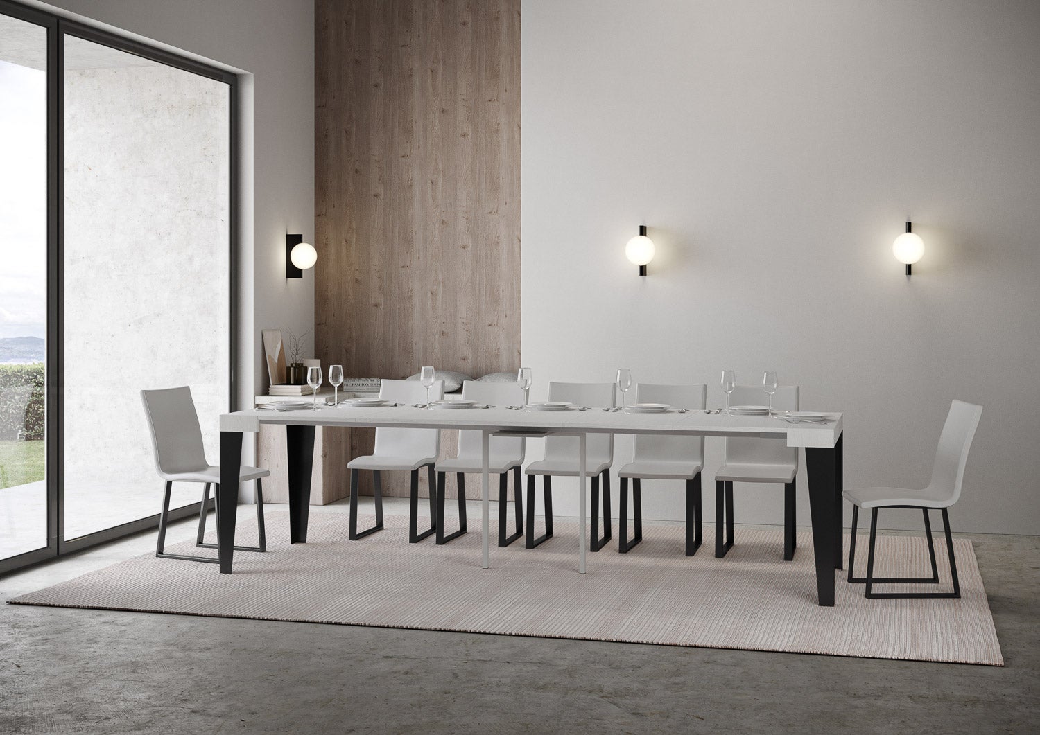 Consolle allungabile 90x40/196 cm Flame Bianco Frassino telaio Antracite - 3