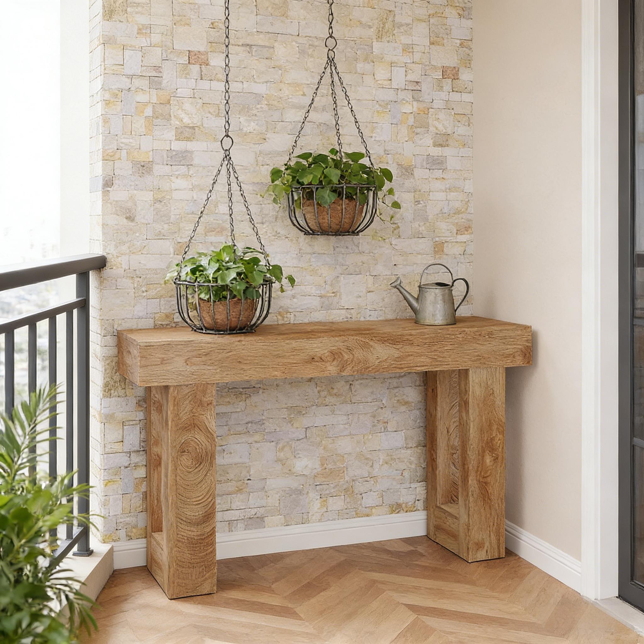 Console 160x35x85 cm avec style rustique, pieds robusts, en bois, couleur marron - 6