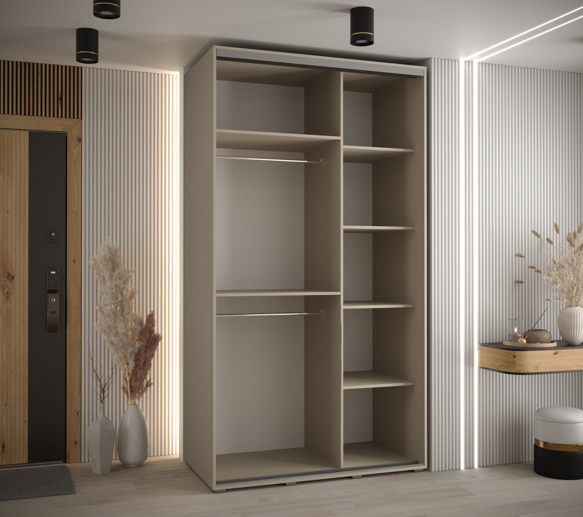 Szafa przesuwna z lustrem wysoka Dakota 5 140 x 60 x 235,2 cm kaszmir + u. czarny - Abiks Meble - 4