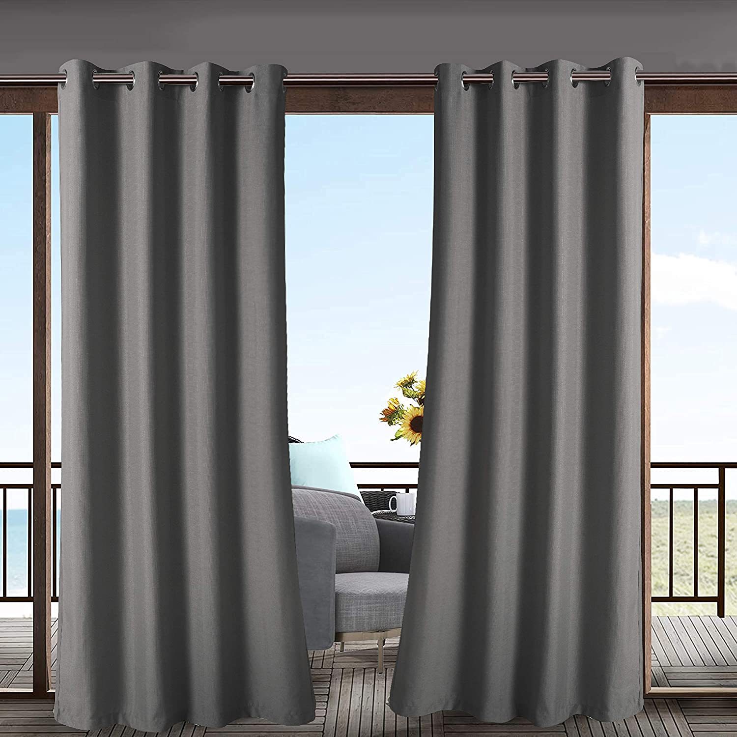 Wodoodporne, zaciemniające, odporne na blaknięcie zasłony zewnętrzne na werandy, altanki, patio, ciemnoszare, 1 arkusz, 132*137 cm (szer. × dł.). - 3