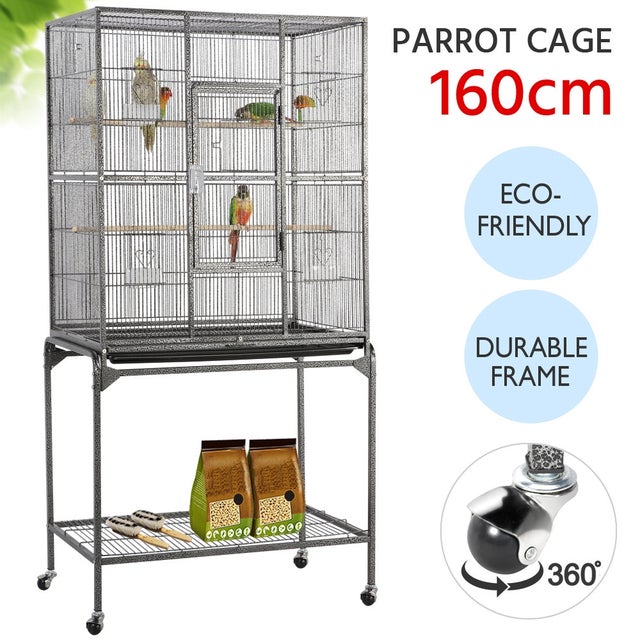 Cage à Oiseaux sur roulettes en Métal avec Support Détachable, Noir Yaheetech