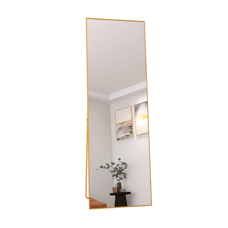 Miroir sur pied - Miroir chambre - Miroir rectangulaire - 162x53 cm - Verre trempé - Cadre en alliage d'aluminium - Doré - 7