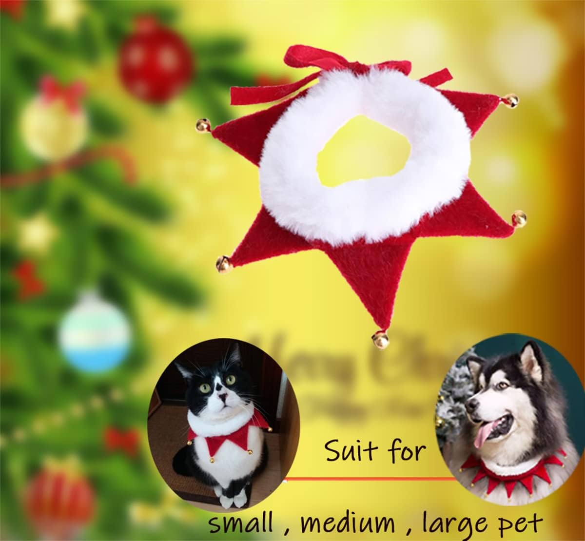 Collier de Noël réglable pour animaux de compagnie avec écharpe, adapté aux chiens, chats, chiots et chatons (taille M, 5 clochettes). - 6