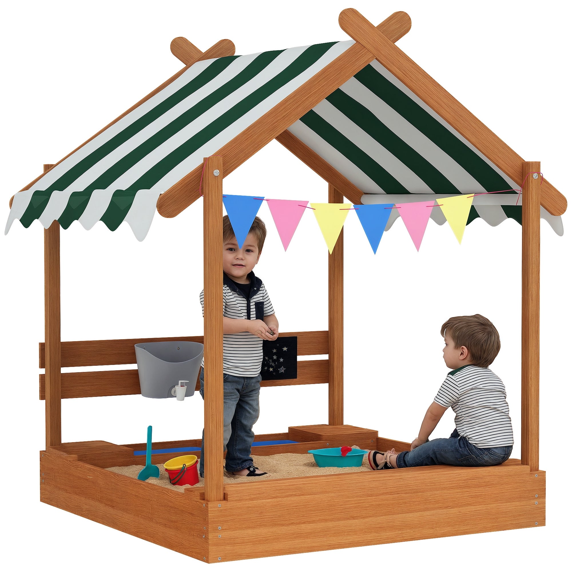 Outsunny Arenero Infantil Redondo Con Asientos Y Cubierta Impermeable – Para Niños +3 Años, 120x120x20 Cm, Marrón