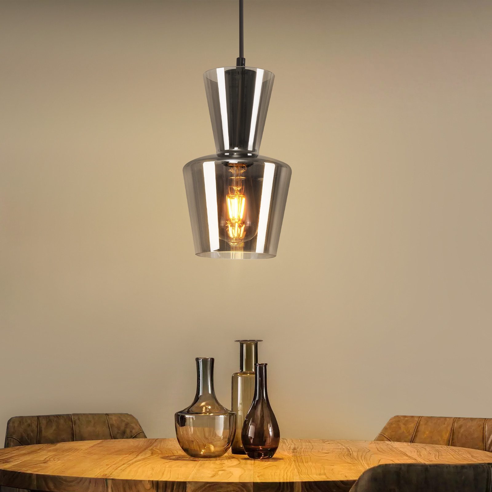 NETTLIFE Vintage Smoky Gray Glass Dining Table Lamp wisząca E27 do salonu lub kuchni
