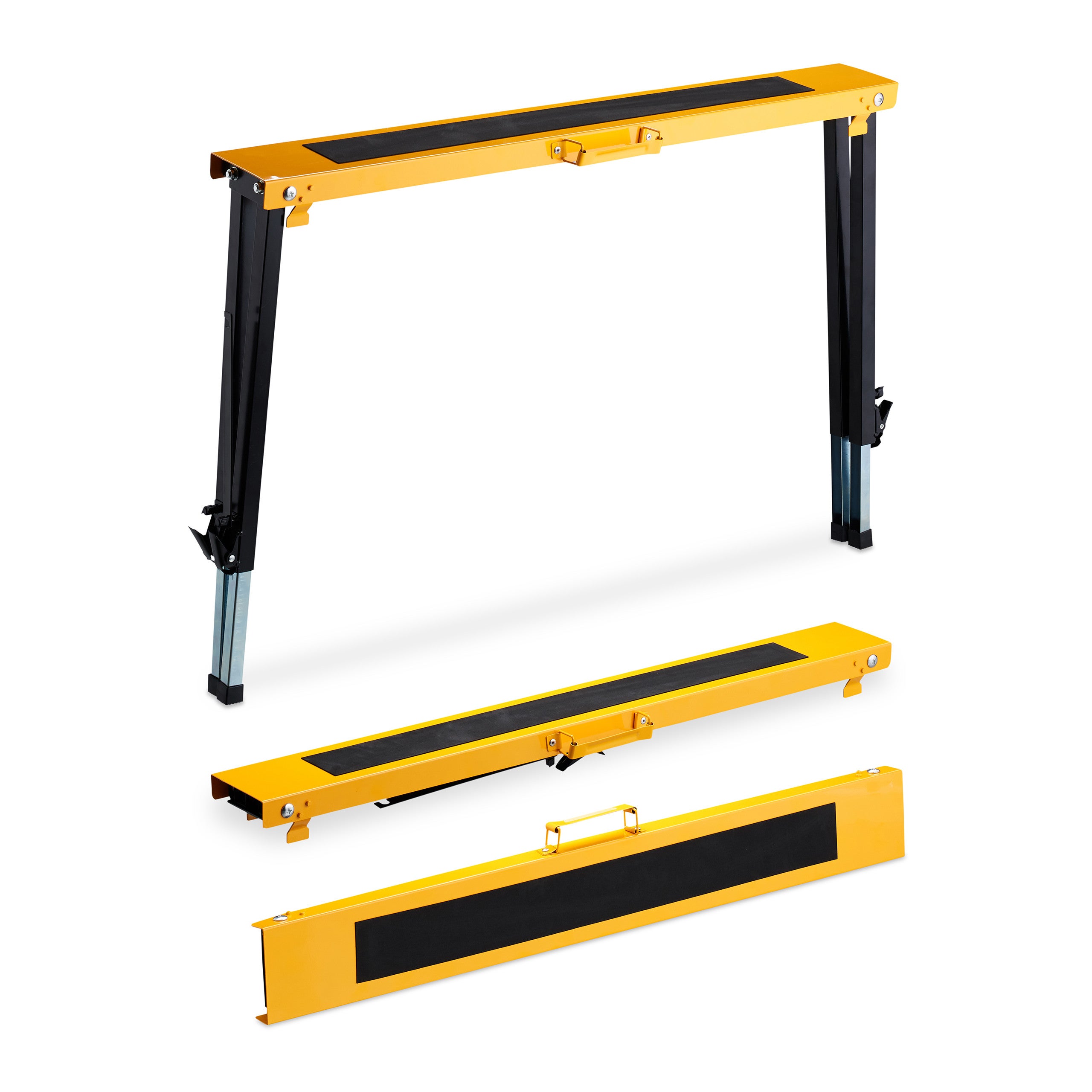 Cavalletto da Lavoro, Set da 2, Pieghevole, max. 150kg, 12 Altezze Regolabili 64-91,5cm, Nero-Arancione, Relaxdays - 6