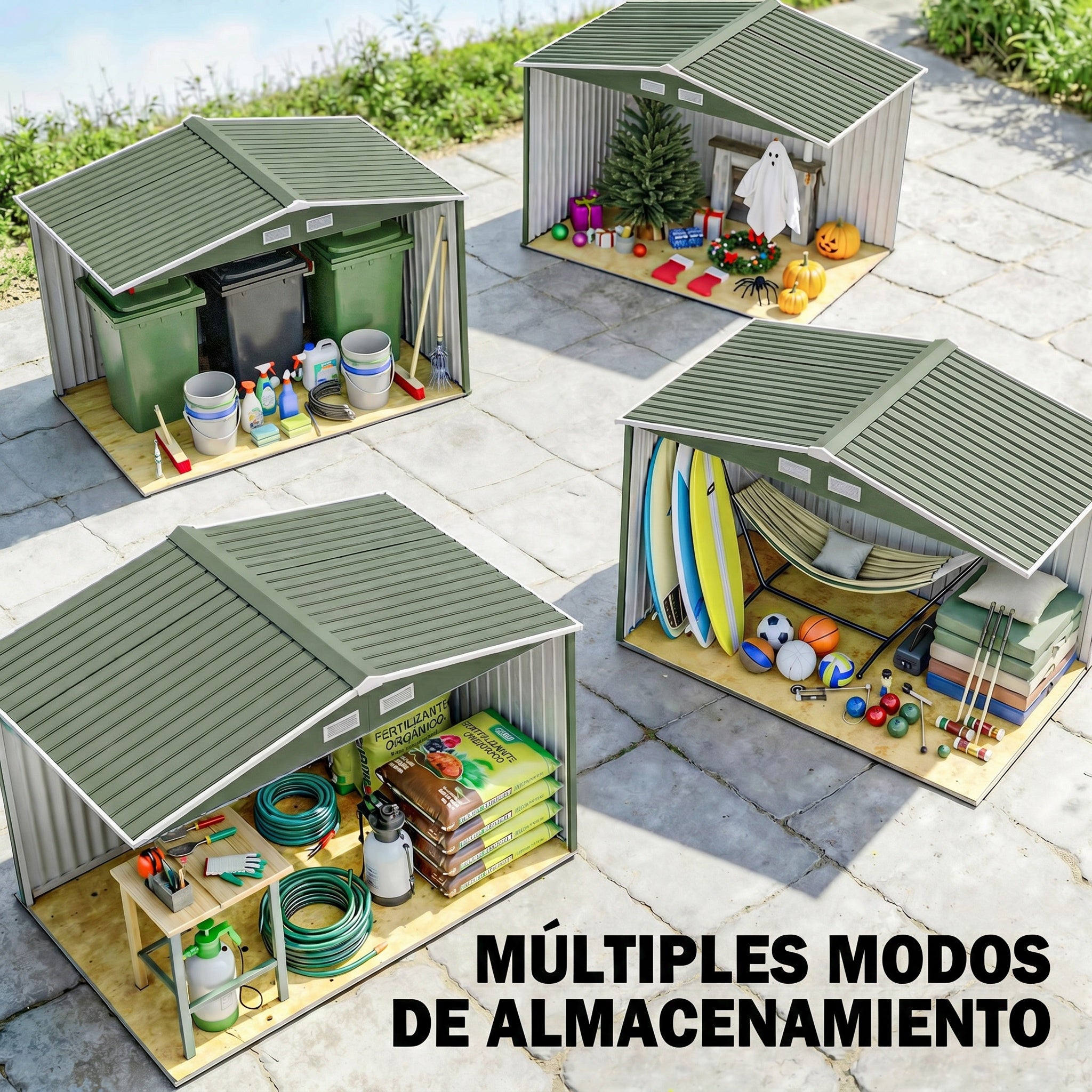 Caseta de jardín Outsunny 277x195x192 cm verde - 7