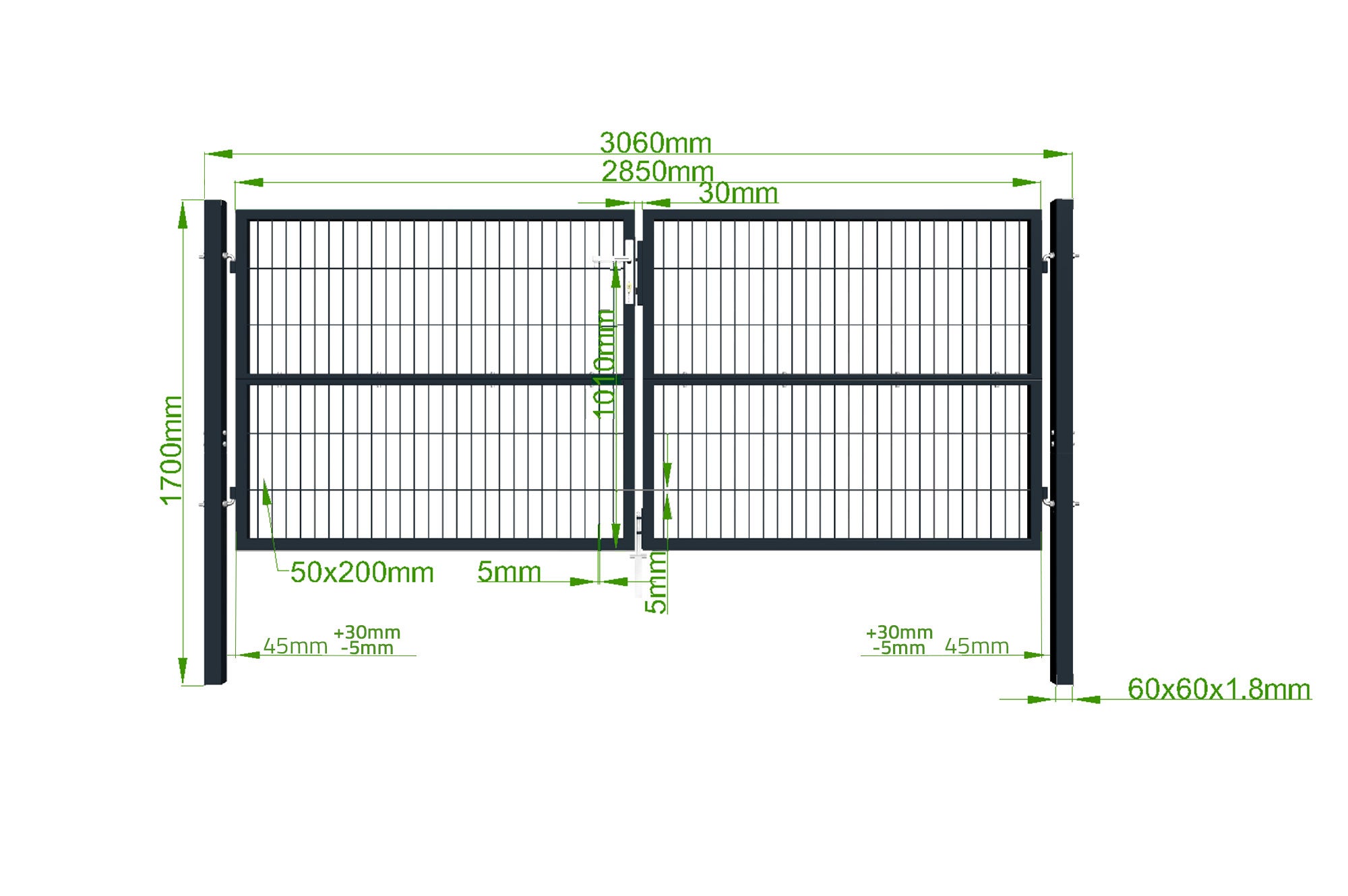 Portail battant grillagé 3m RAZO H.120cm Gris - 5
