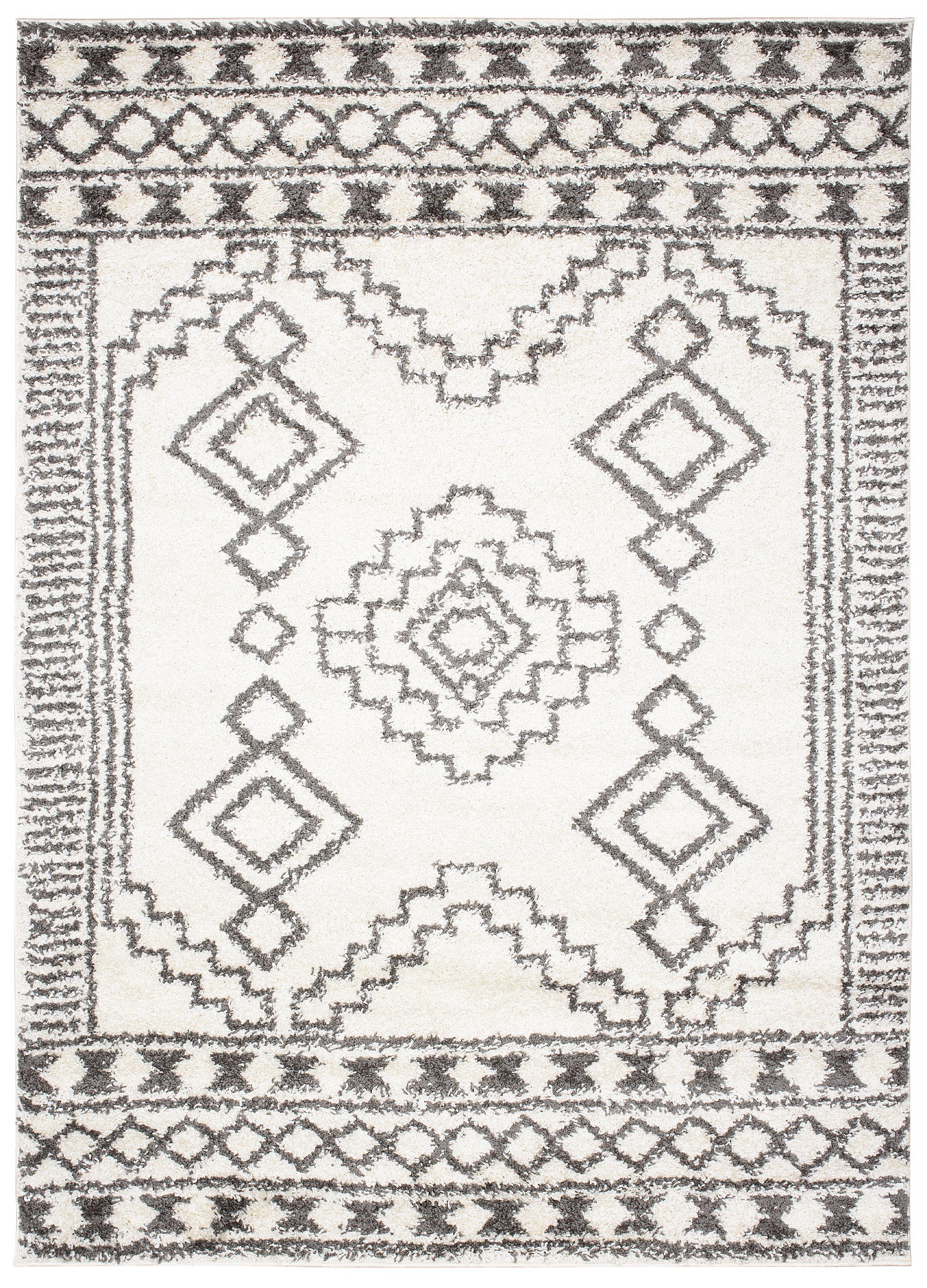 TAPISO Delhi Tapis de Salon Chambre Crème Gris Ethnique Moelleux Shaggy Super Doux Poils Longs Epais 60 x 100 cm - 2