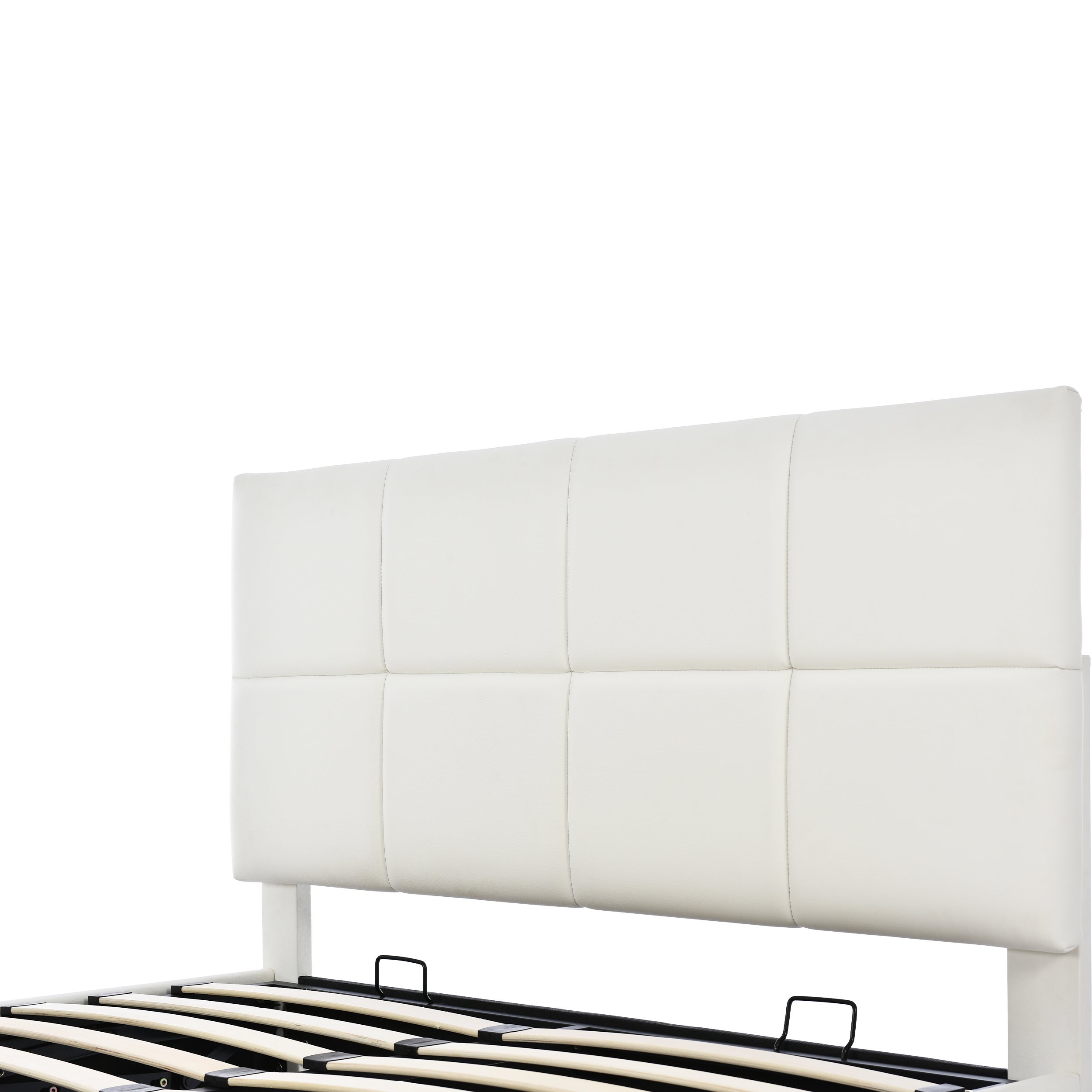 Cama contenedor tapizada 140x200 cm con iluminación LED - en símil piel - Blanco - 6
