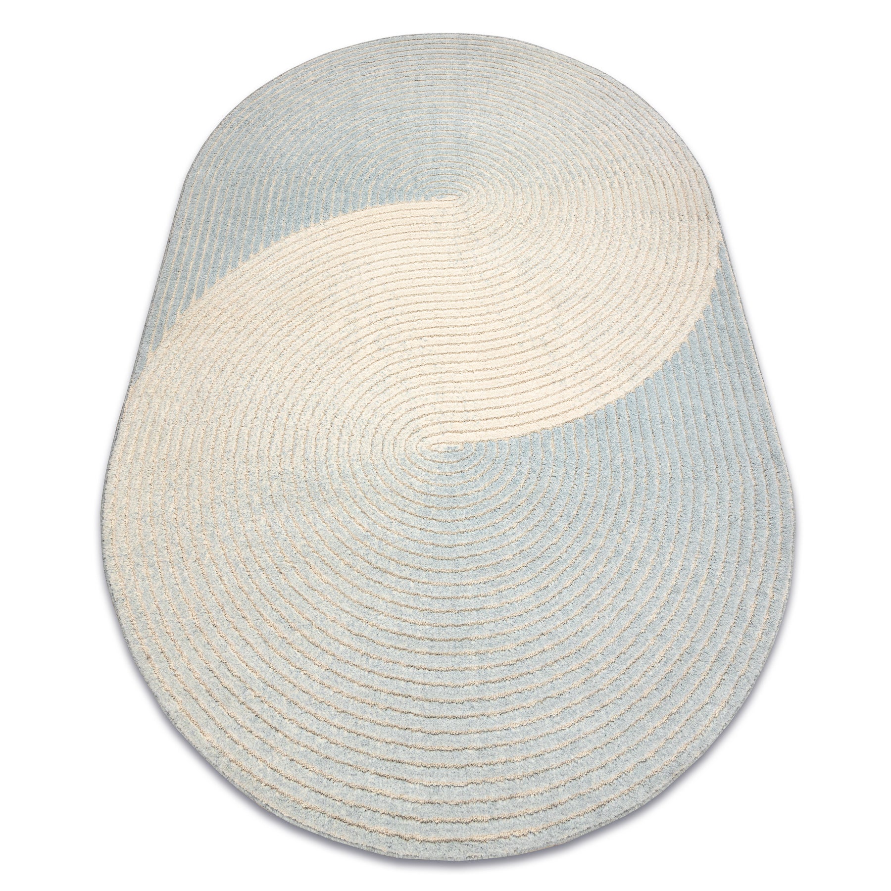 Dywan FLUX owal 461.67.AE502 wełniany OSTA - Geometryczny, strukturalny, loftowy niebieski / krem 160x230 cm