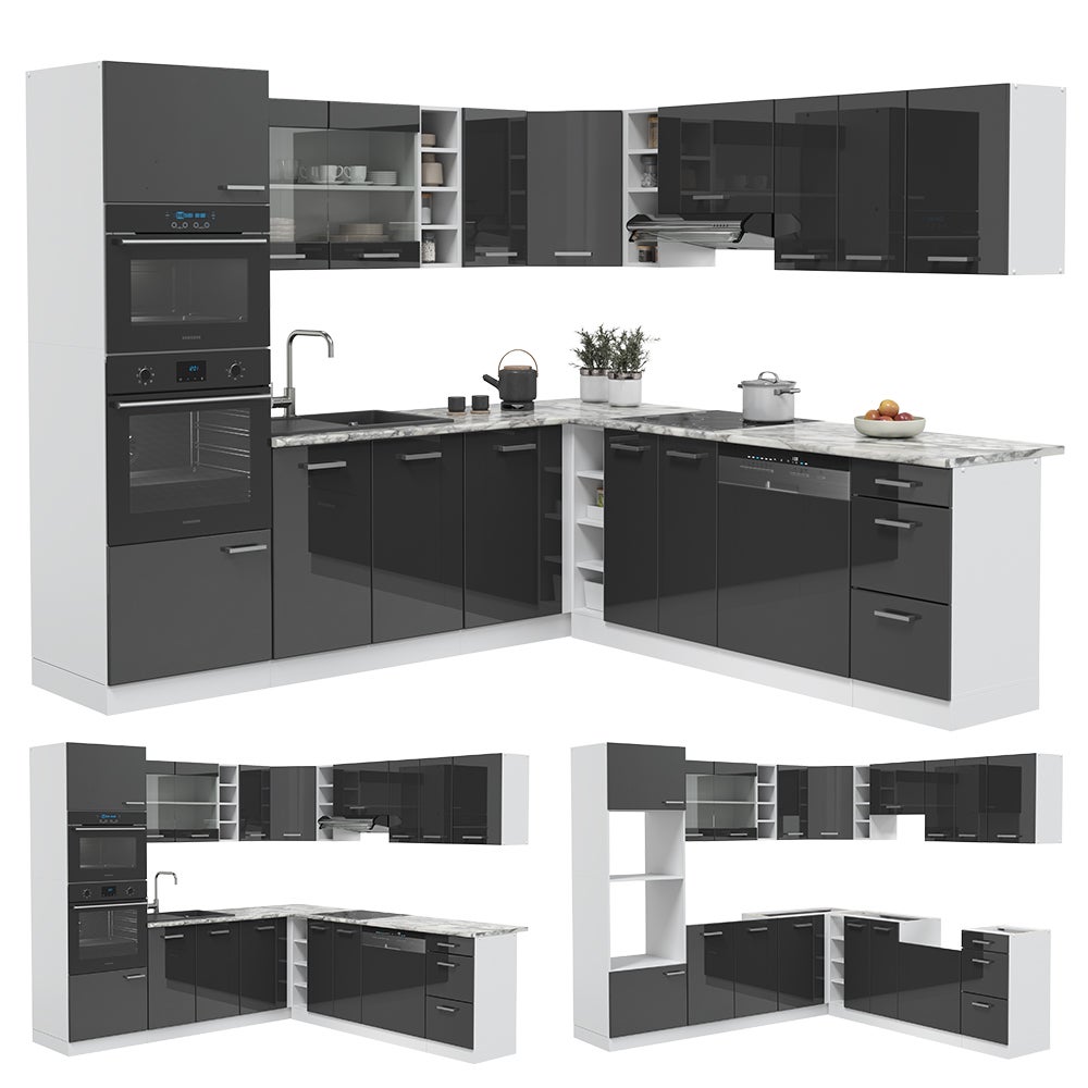 Vicco Cuisine en angle R-Line, Anthracite Haute brillance/Blanc, 247 x 237 cm, PT Chêne - 9