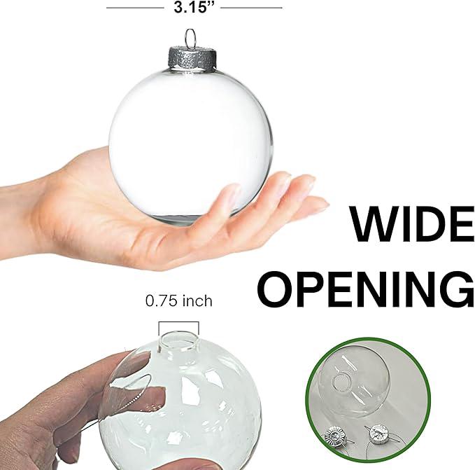 Lot de 12 boules de Noël en verre transparent 4E's Novelty de 8 cm - Boules de Noël en verre remplissables avec cordon de suspension, grandes boules d - 2