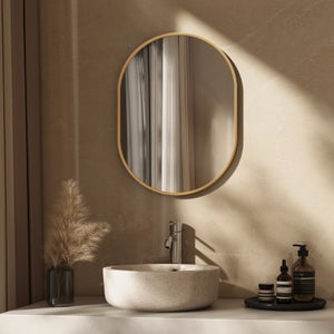 EMKE Miroir mural 50 × 70 cm Miroir ovale avec cadre doré, Miroir non lumineux salle de bain