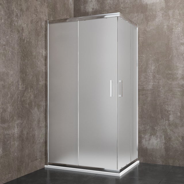 Box Doccia Rettangolare In Cristallo Temperato Satinato da 6 mm Cabina Bagno 195 Cm H Ante Scorrevoli Struttura Alluminio Maniglie in Acciaio 70x90 Cm