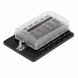Bloc Fusibles ATO/ATC 12 Voies Avec Voyants LED – étanche IP66 Pour Voiture, Camping-car, Bateau