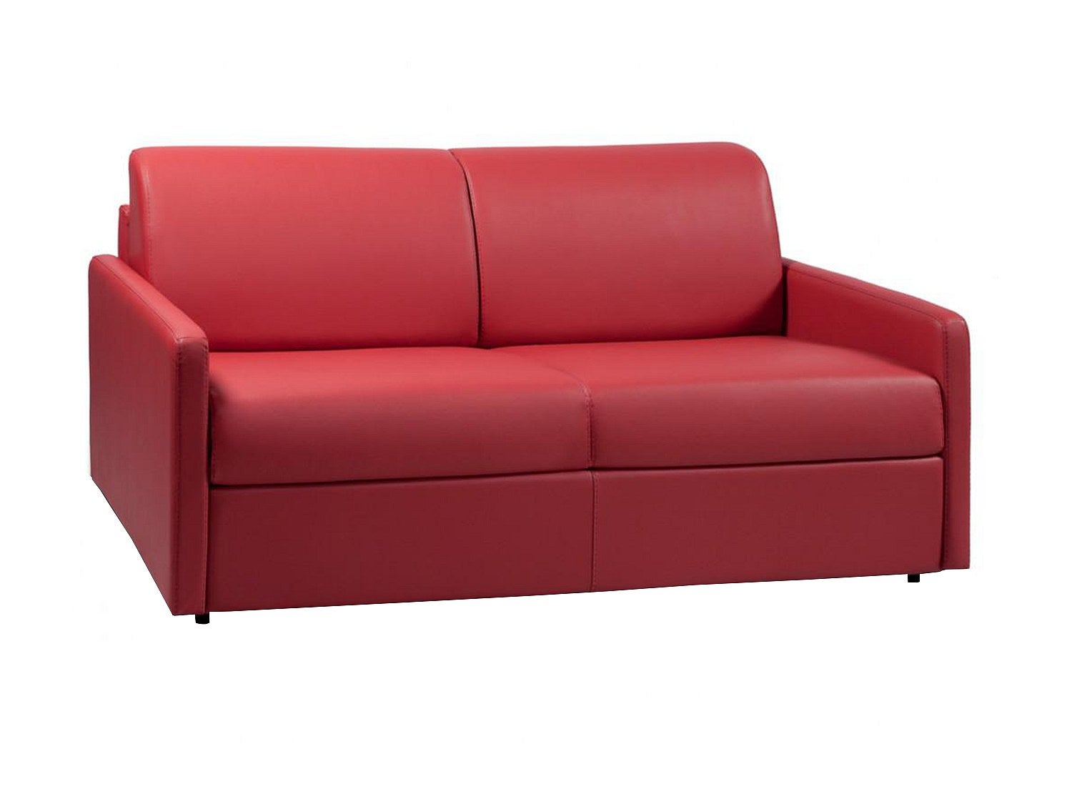 Kanapa 3-osobowa z ekspresowym mechanizmem rozkładania z ekoskóry CALIFE - Kolor: czerwony - Wymiary miejsca do spania: 140 cm - Materac 22 cm z pamię