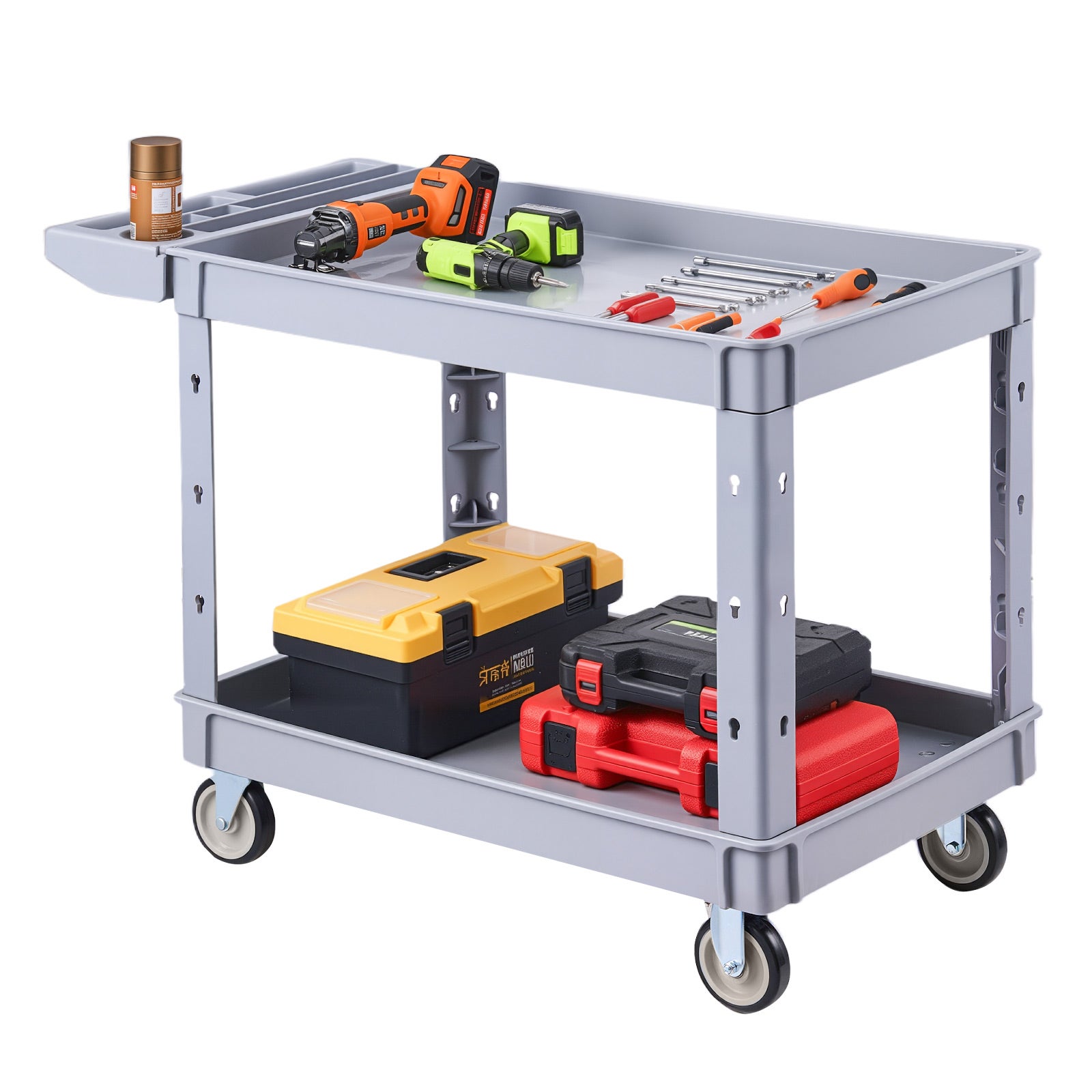 Carău de atelier, capacitate maximă 250 kg, carău de serviciu cu două niveluri, din poliester, pentru ateliere și depozite, gri