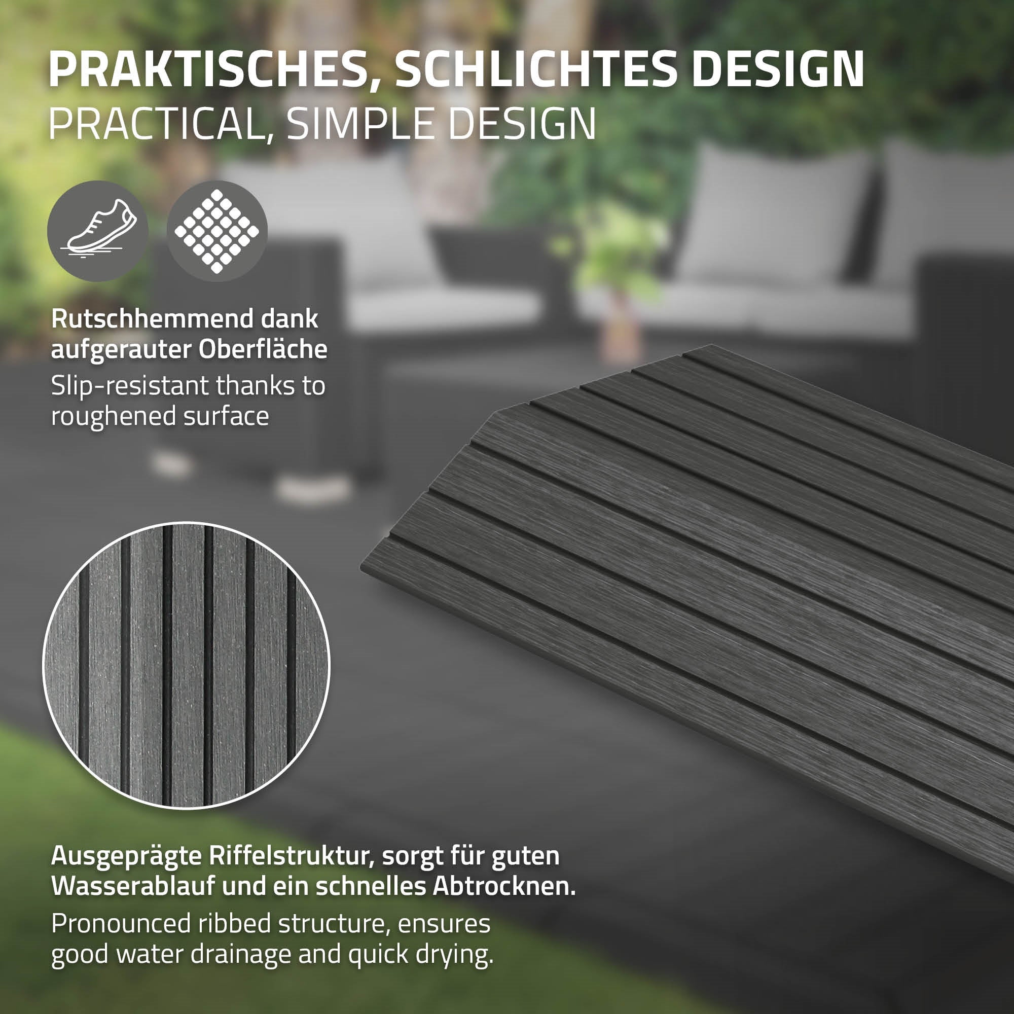 ML-Design listwa narożna prawo wpc antracytowy 38x2x7,5 cm profil drewnopodobny ryflowany z odpływem wzmocniona baza system klik obróbka krawędzi - 4