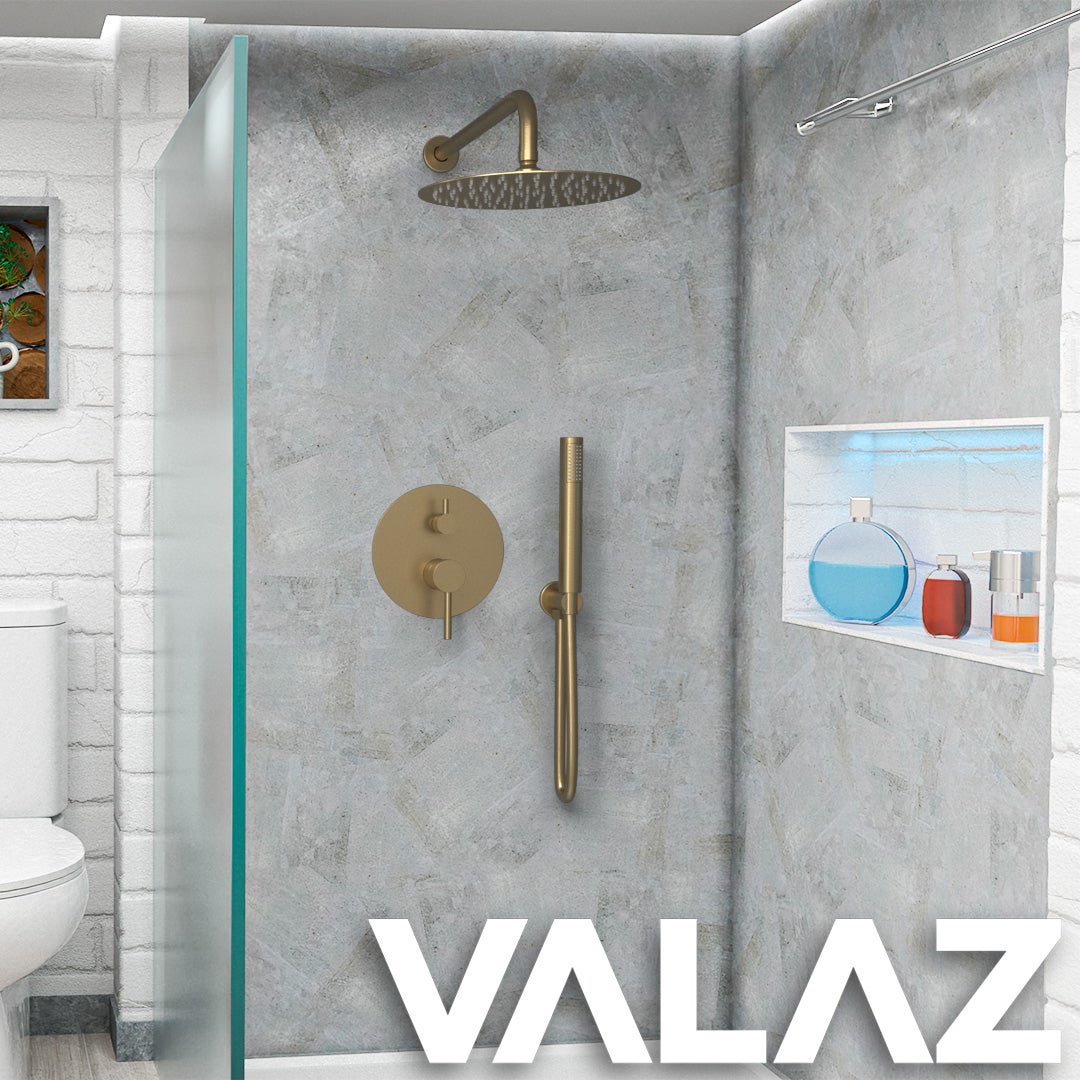 Valaz Douche murale ronde encastrable à levier unique en or brossé - Série Jucar - 25 cm - 3