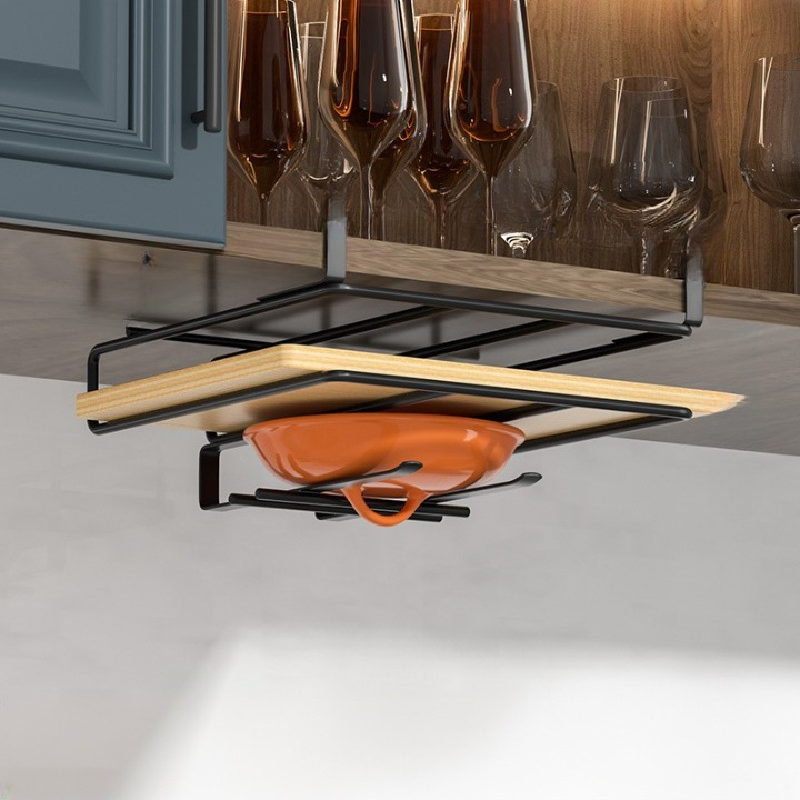 Wisząca półka kuchenna, stojak kuchenny na pokrywki do garnków, deski do krojenia – 13,3×25,8×26,8 cm – czarny