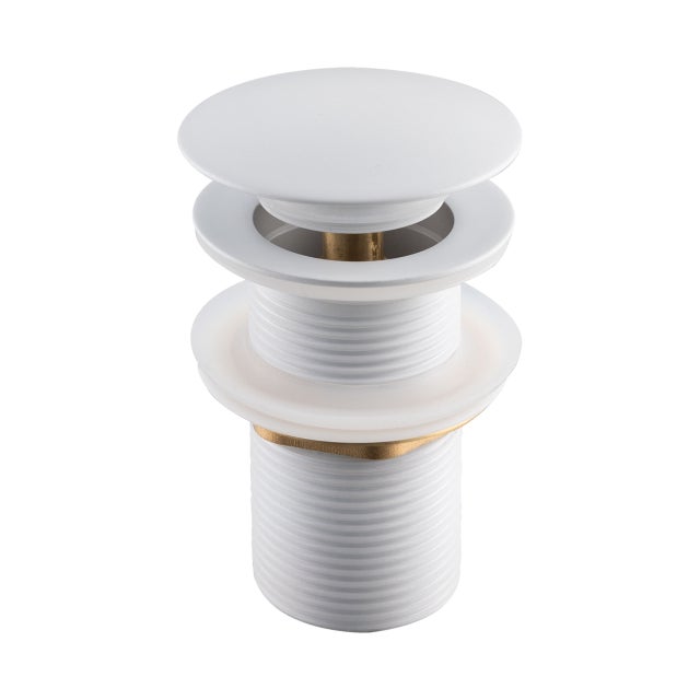 BALNEO Bonde de lavabo en laiton Click-Clack modèle A universelle pour lavabo 1/4 de pouce sans trop-plein blanche