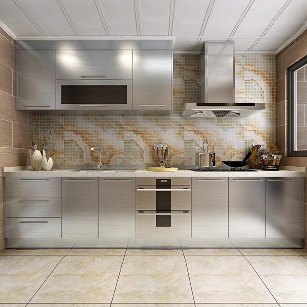 3 pcs-Papier Peint en Acier Inoxydable Imperméable Résistant à l’Huile Crédence Adhésive pour Cuisine 60CMx30M - 6