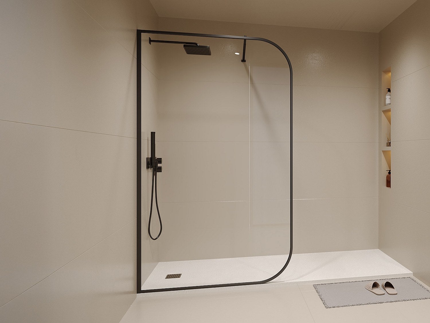 Ścianka prysznicowa zaokrąglona do kabiny walk-in - 120 x 200 cm - Czarny mat - DOUYANO