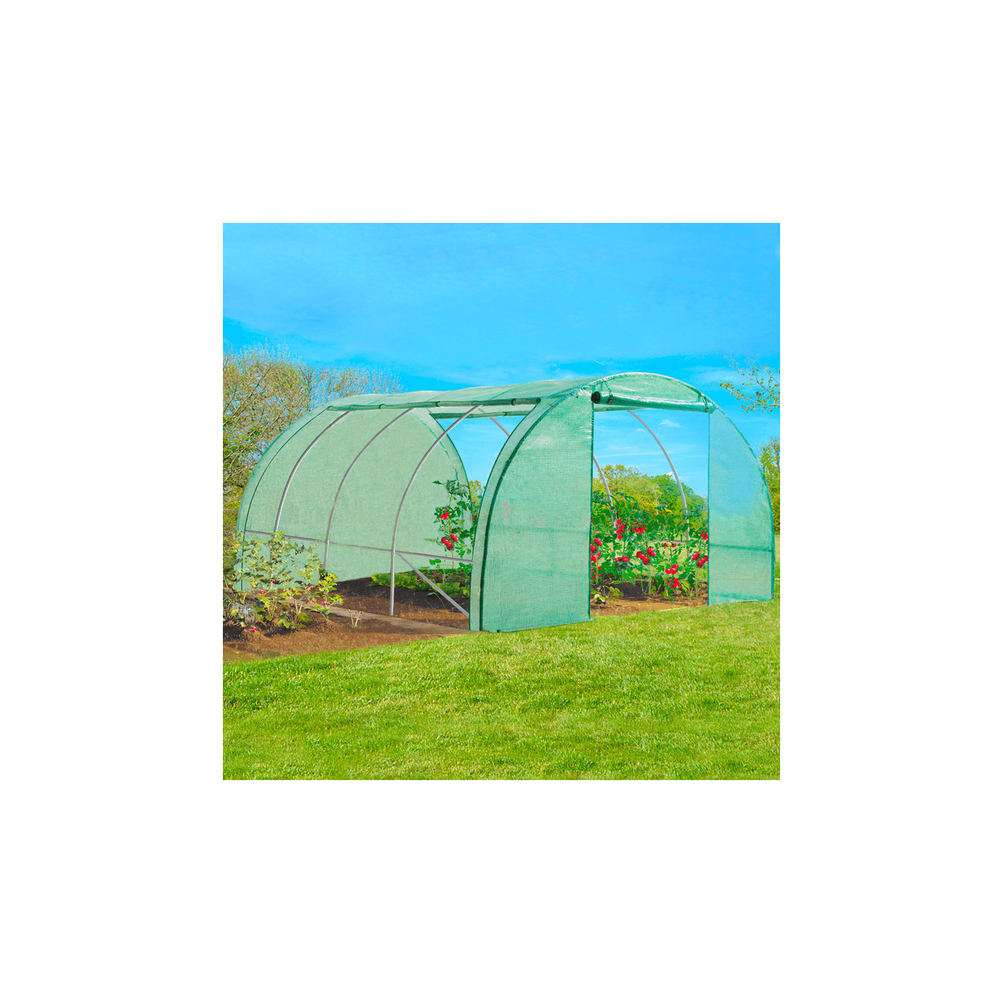 Serre de jardin tunnel 12m² 4 x 3 x 2 m acier galvanisé + bâche anti-UV avec porte et fenêtres ZEBRA verte toutes saisons - 3