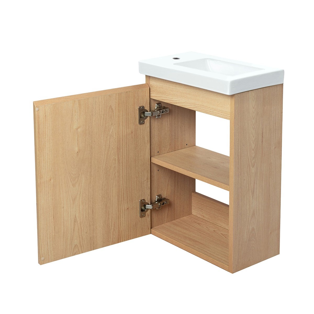Pack Meuble Lave-main prémonté bois-Vasque blanche-Robinet chromé - 4