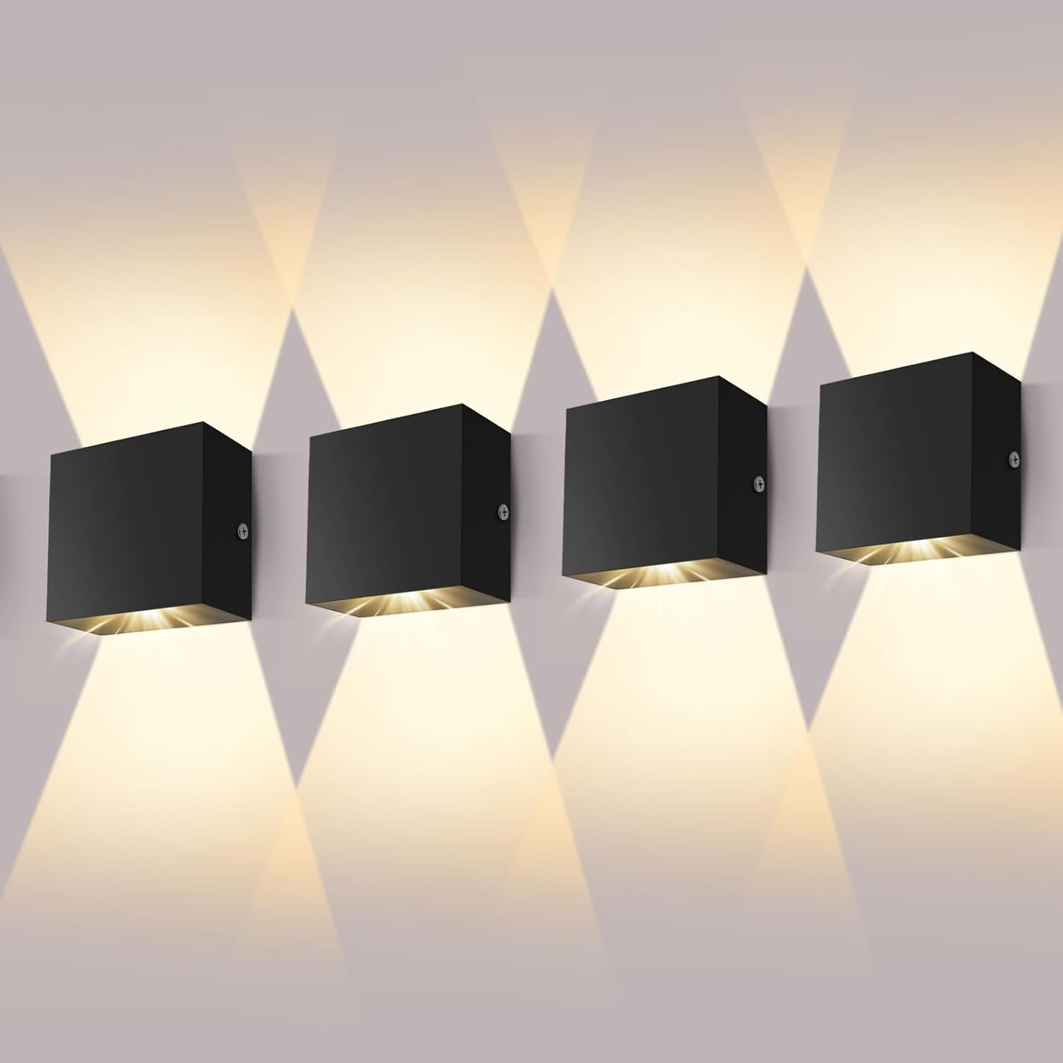 Aplică de perete decorativă LED CHEVVY cu 4 piese, 7W, modernă, de interior, 3000K, pătrată, neagră, pentru dormitoare și camere de zi