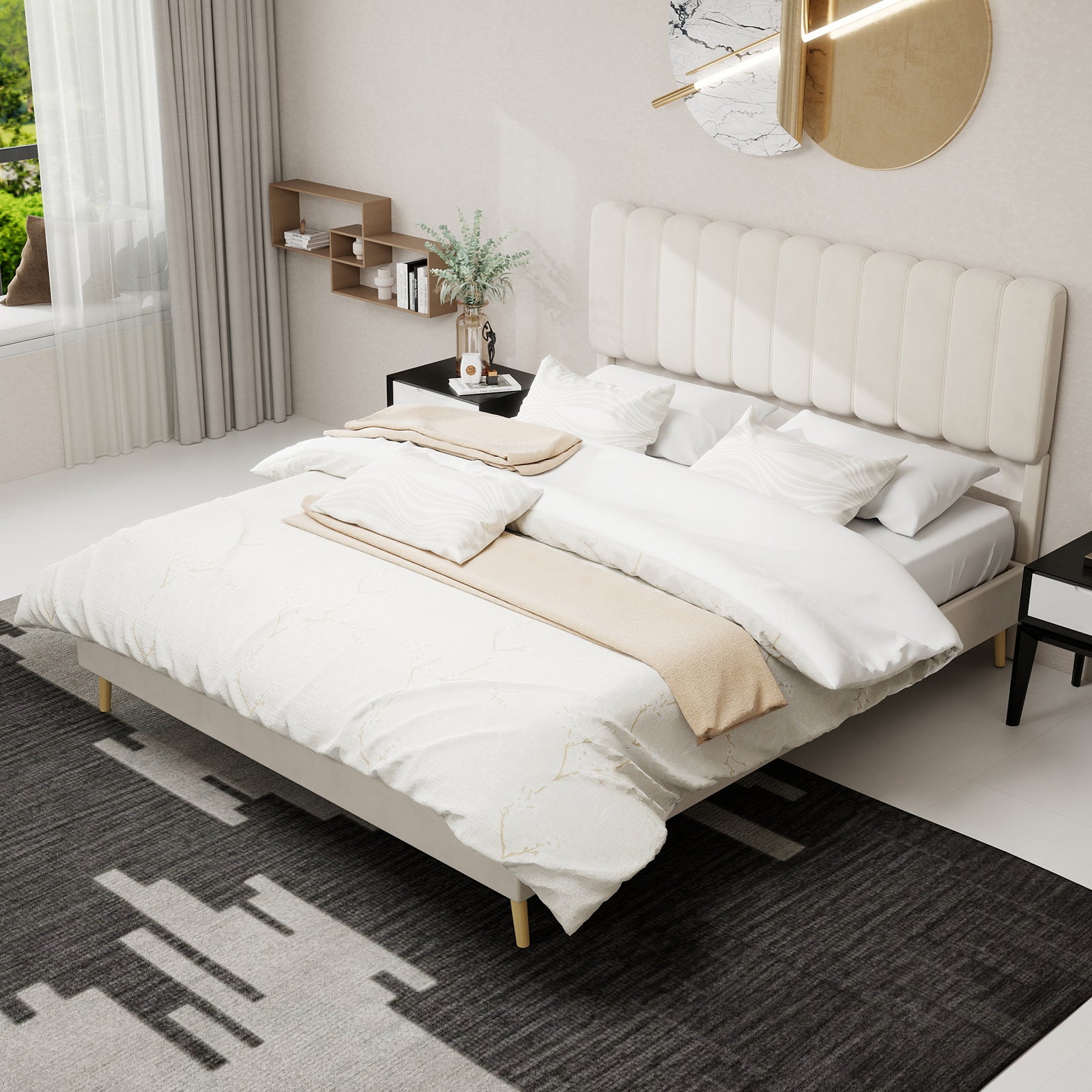 AONETIGER Letto imbottito dal design moderno, con testiera imbottita, letto singolo con rete a doghe, 90 x 200 cm, in lino blu (grigio + linen + 140 cm x 200 cmZ03