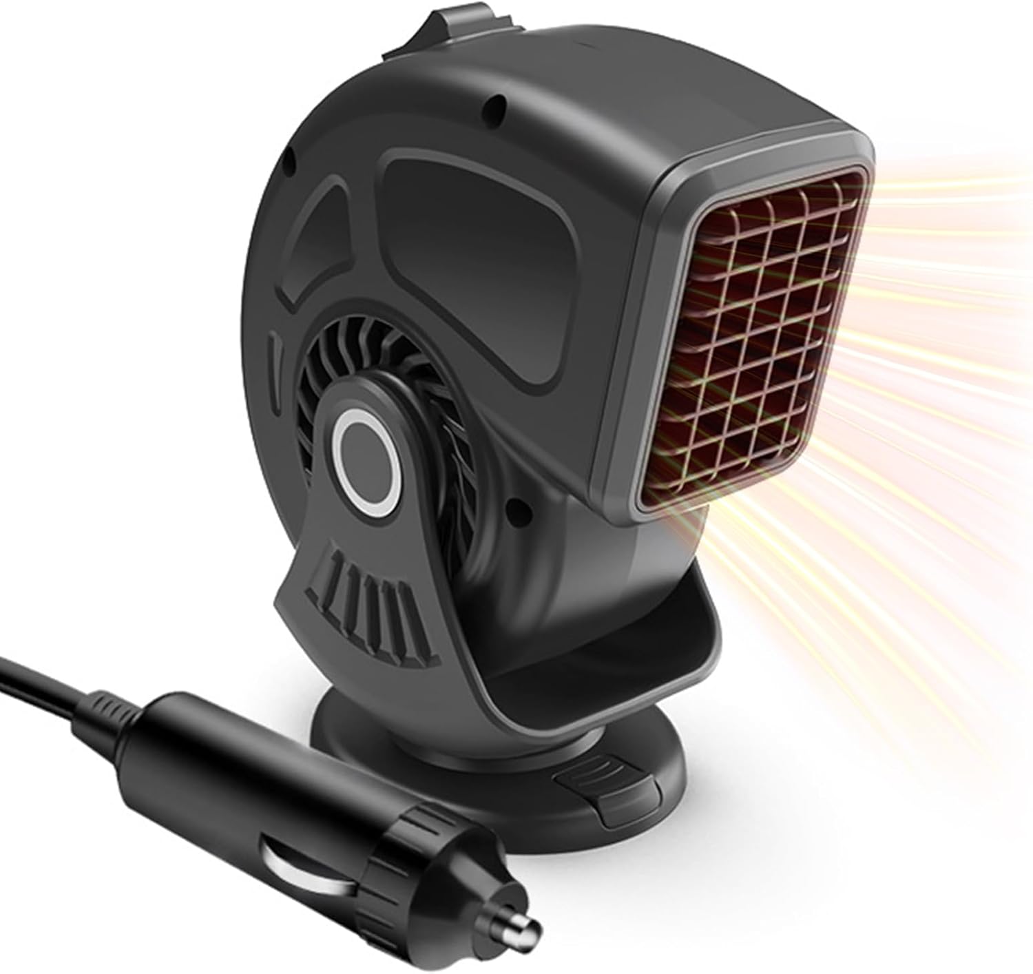 Ogrzewacz samochodowy 12 V z gniazdem zapalniczki, obrotowy, wielofunkcyjny, 360°, odmrażanie, oczyszczanie powietrza, odmrażanie